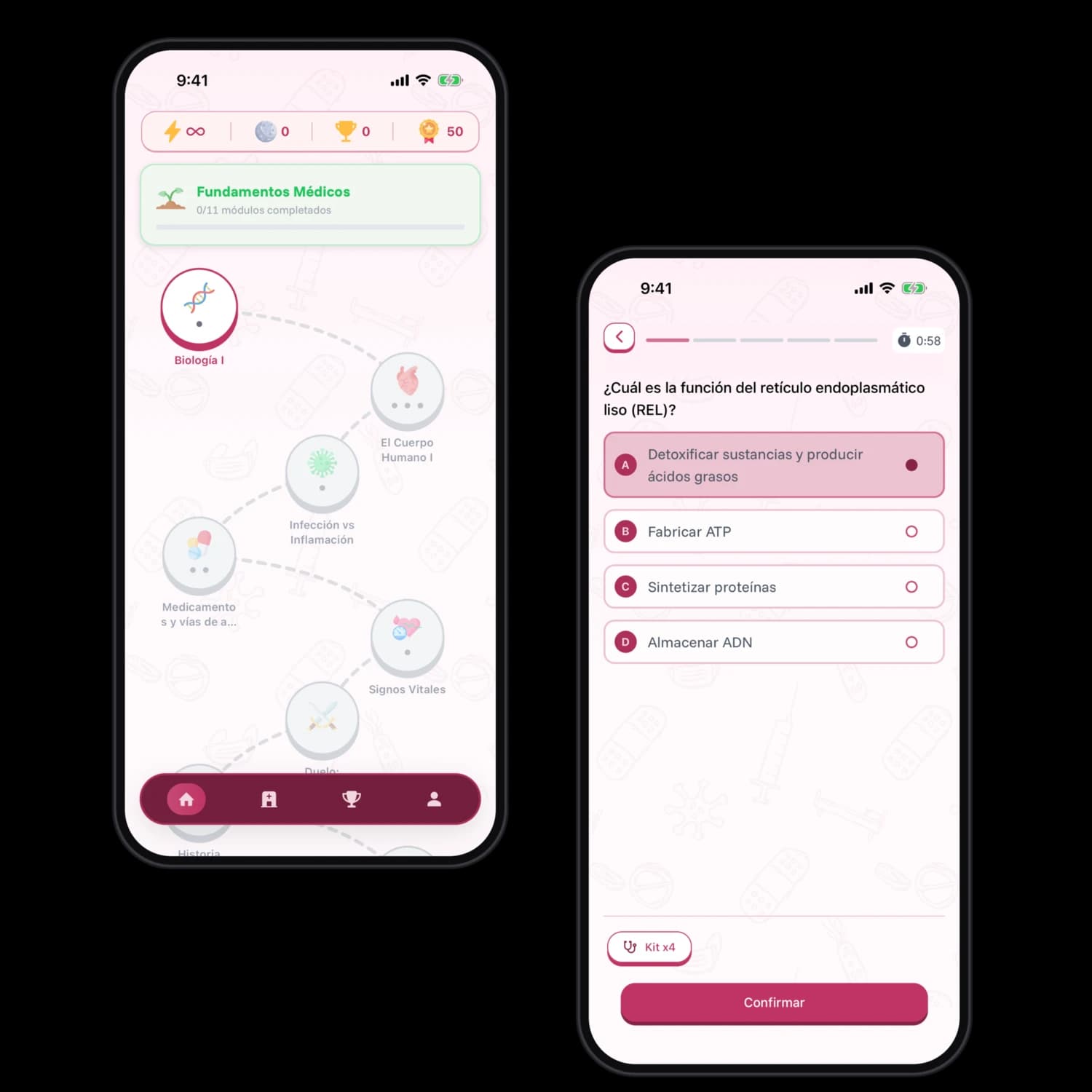 La app MedDesafio: camino de niveles y una pregunta
